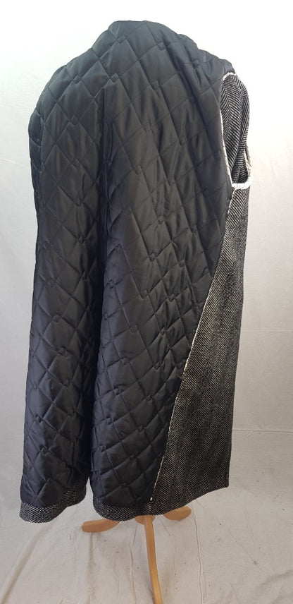 Ted Baker Black White Travers Herringbone Knee Length Wool Mix Coat Size 4 Excellent Condition