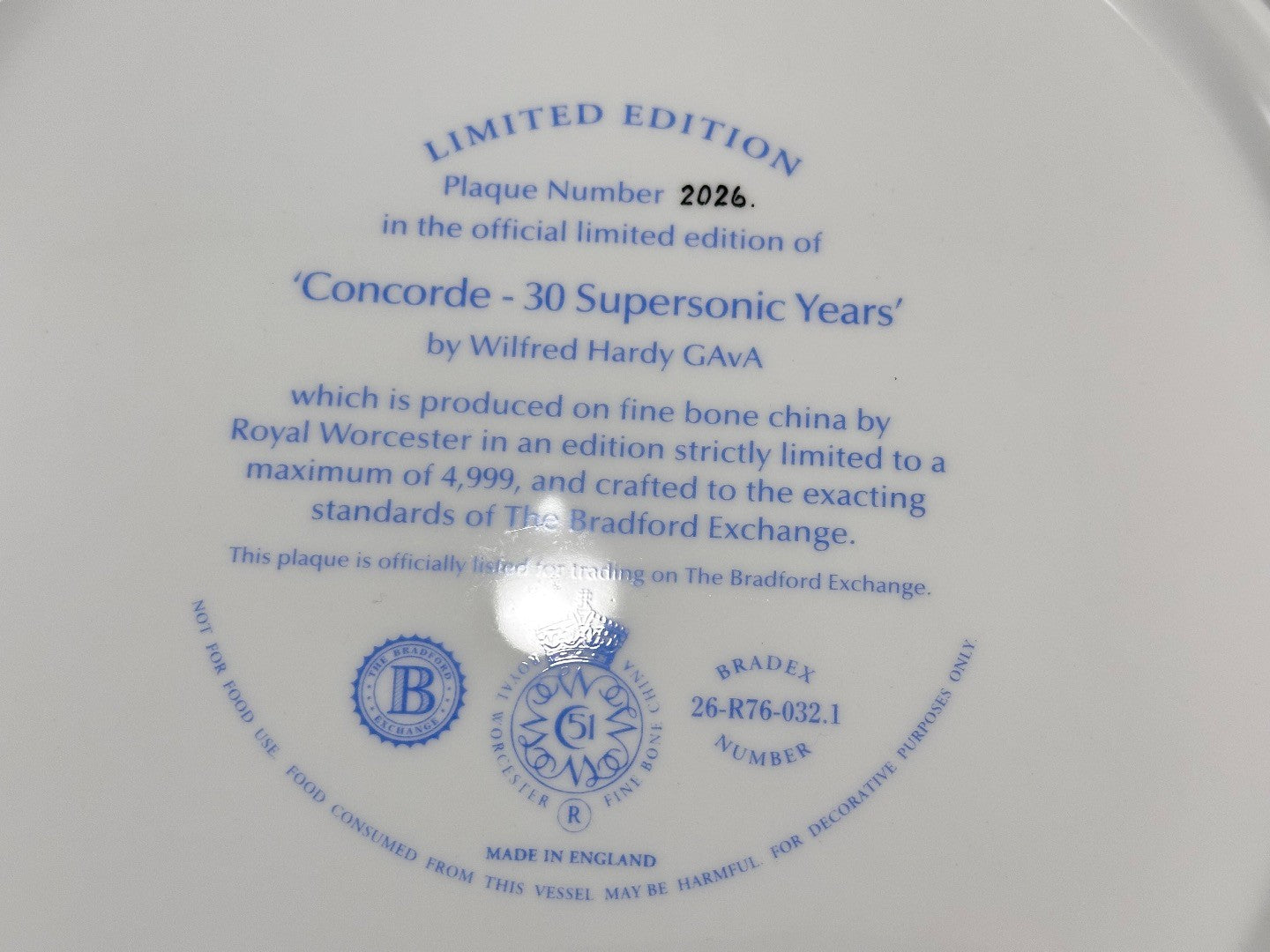 Concord 30 Supersonic Years Plate Royal Worcester Box & Certificate Excellent Condition