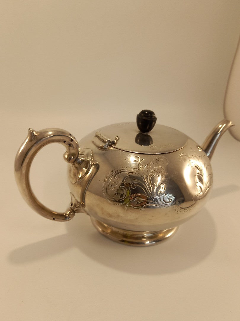 Engraved Silver Plate EPNS Vintage Metal Teapot Intricate Design