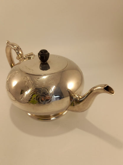 Engraved Silver Plate EPNS Vintage Metal Teapot Intricate Design