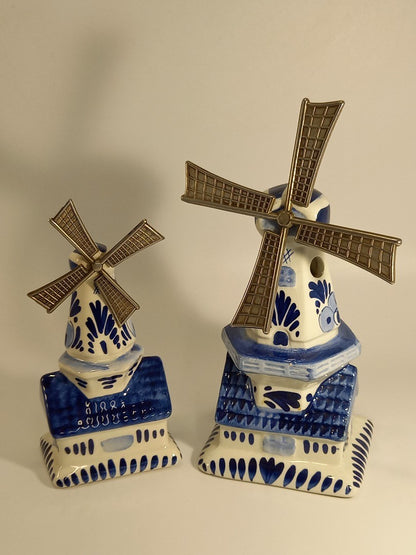 Delft Blue and White Pottery Windmills With Moving Sails - 15cm and 19cm