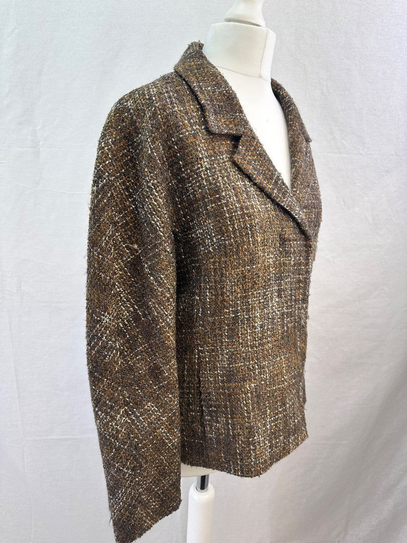 Mondi Chocolate Brown Tweed Wool Blend Jacket Size 36 Blazer VGC Vintage