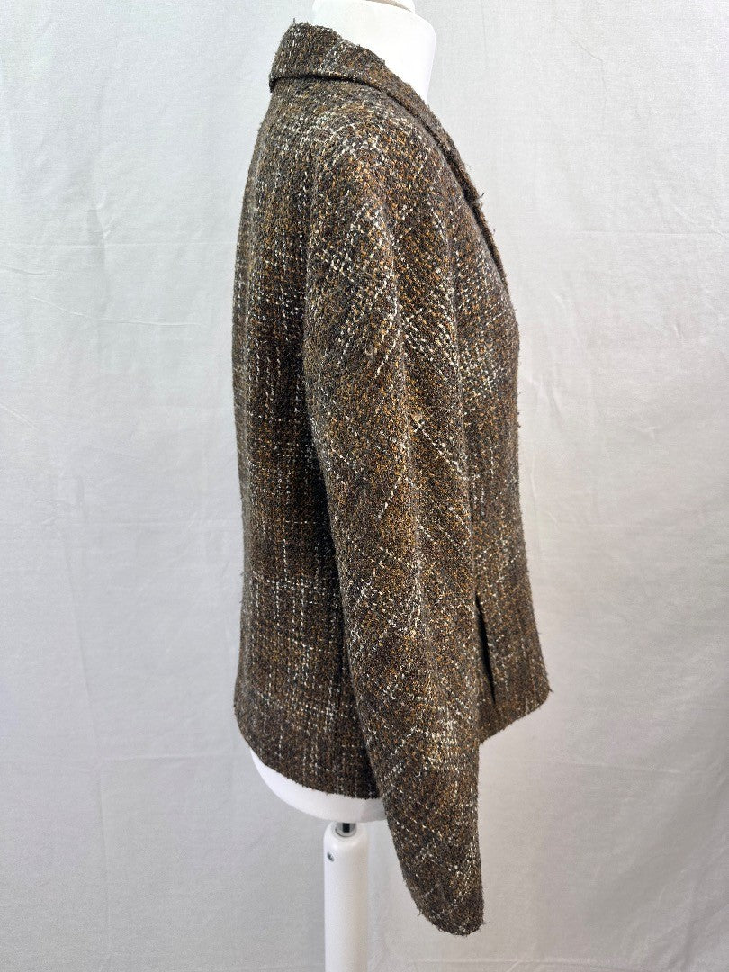 Mondi Chocolate Brown Tweed Wool Blend Jacket Size 36 Blazer VGC Vintage