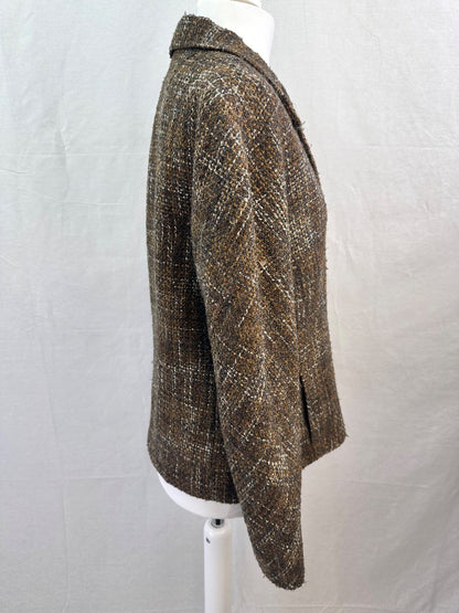 Mondi Chocolate Brown Tweed Wool Blend Jacket Size 36 Blazer VGC Vintage