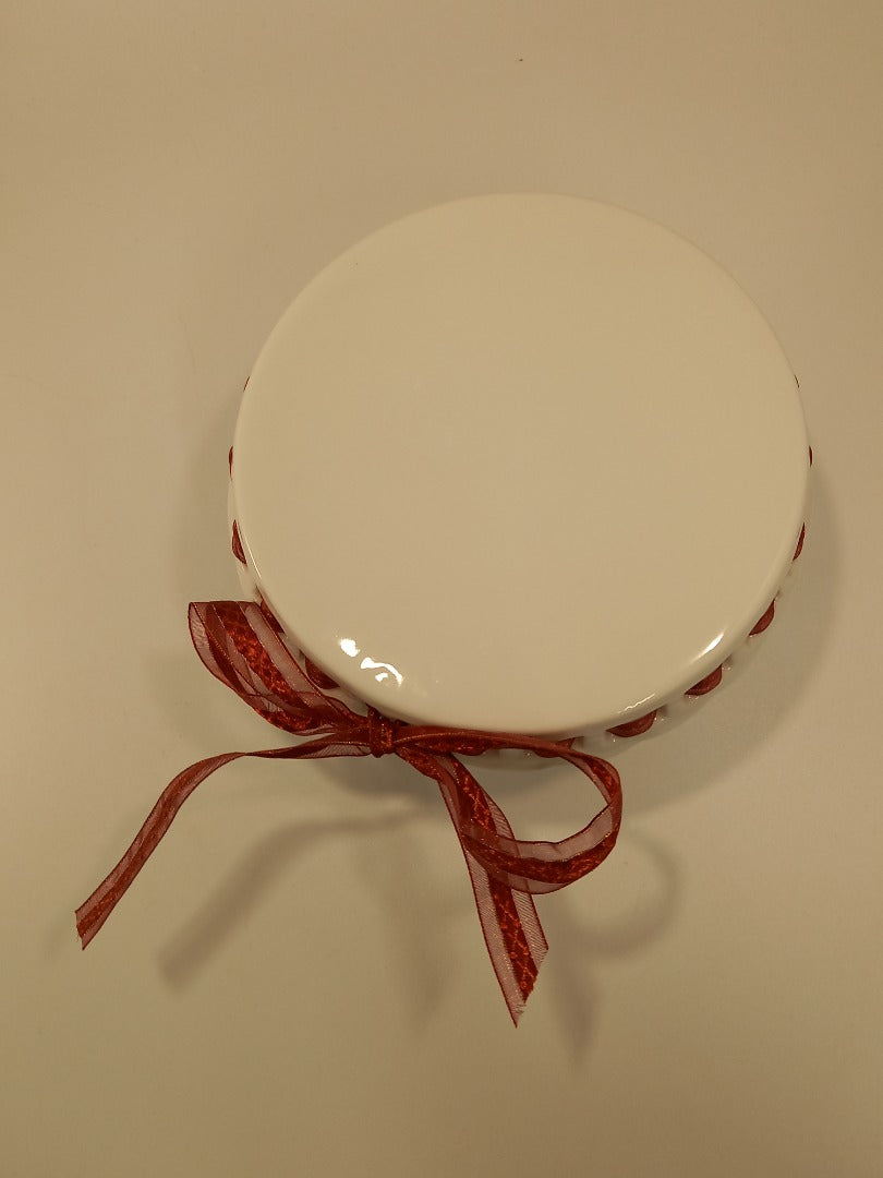 'Two's Company' Small White Cake Stand with Red Ribbon Detail 15cm