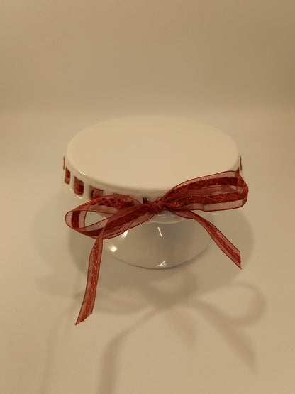 'Two's Company' Small White Cake Stand with Red Ribbon Detail 15cm