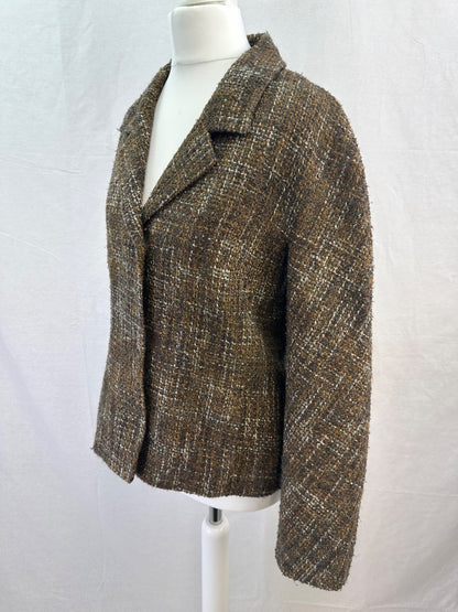 Mondi Chocolate Brown Tweed Wool Blend Jacket Size 36 Blazer VGC Vintage