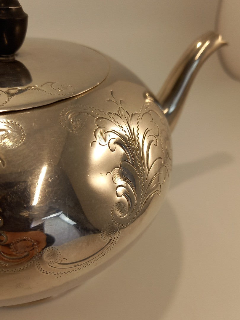 Engraved Silver Plate EPNS Vintage Metal Teapot Intricate Design