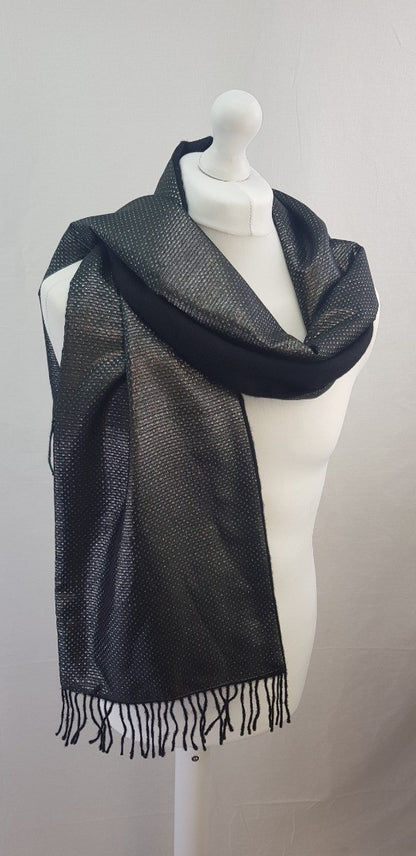 Daniel Hanson Black Silver Scarf 11" x 71" Excellent Condition