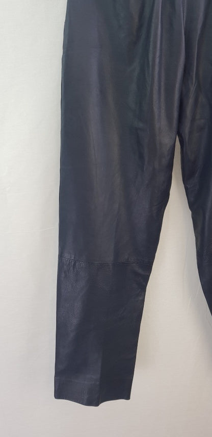 Trussardi Navy Leather Trousers Size 8/10 Euro 44 VGC