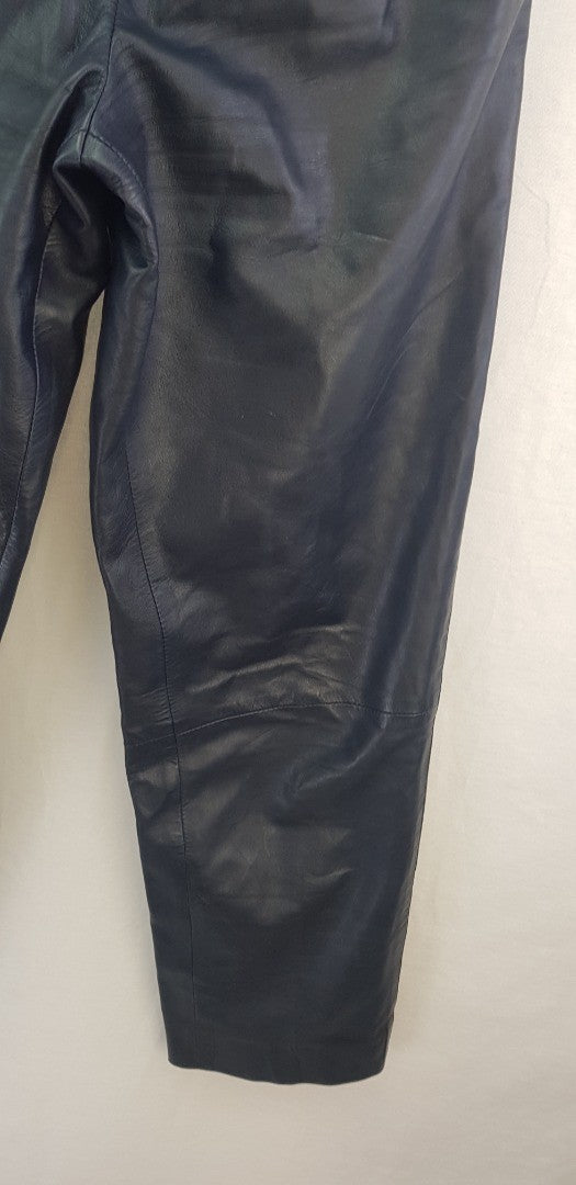 Trussardi Navy Leather Trousers Size 8/10 Euro 44 VGC