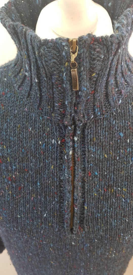 West End Ireland Blue Fleck 100% Wool Jumper 1/4 Zip Size L VGC