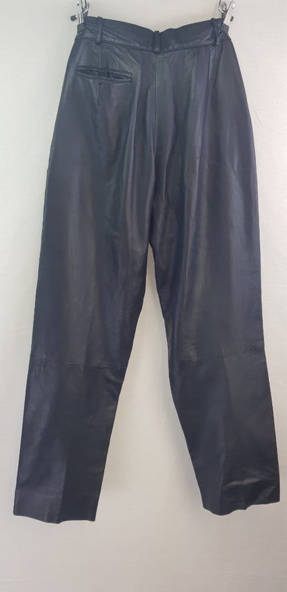 Trussardi Navy Leather Trousers Size 8/10 Euro 44 VGC