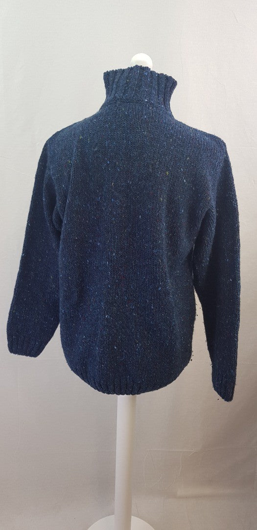 West End Ireland Blue Fleck 100% Wool Jumper 1/4 Zip Size L VGC