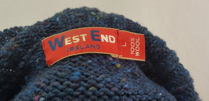 West End Ireland Blue Fleck 100% Wool Jumper 1/4 Zip Size L VGC