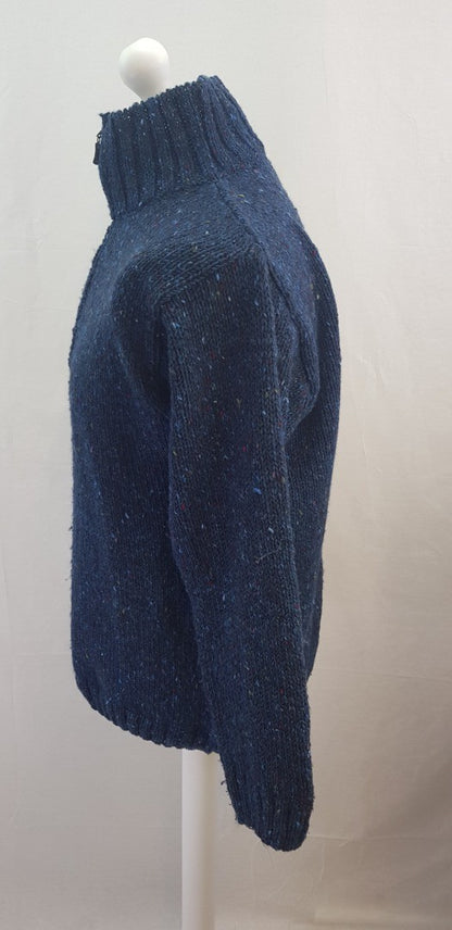 West End Ireland Blue Fleck 100% Wool Jumper 1/4 Zip Size L VGC