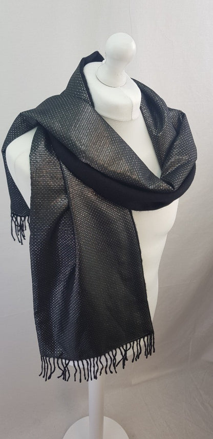 Daniel Hanson Black Silver Scarf 11" x 71" Excellent Condition