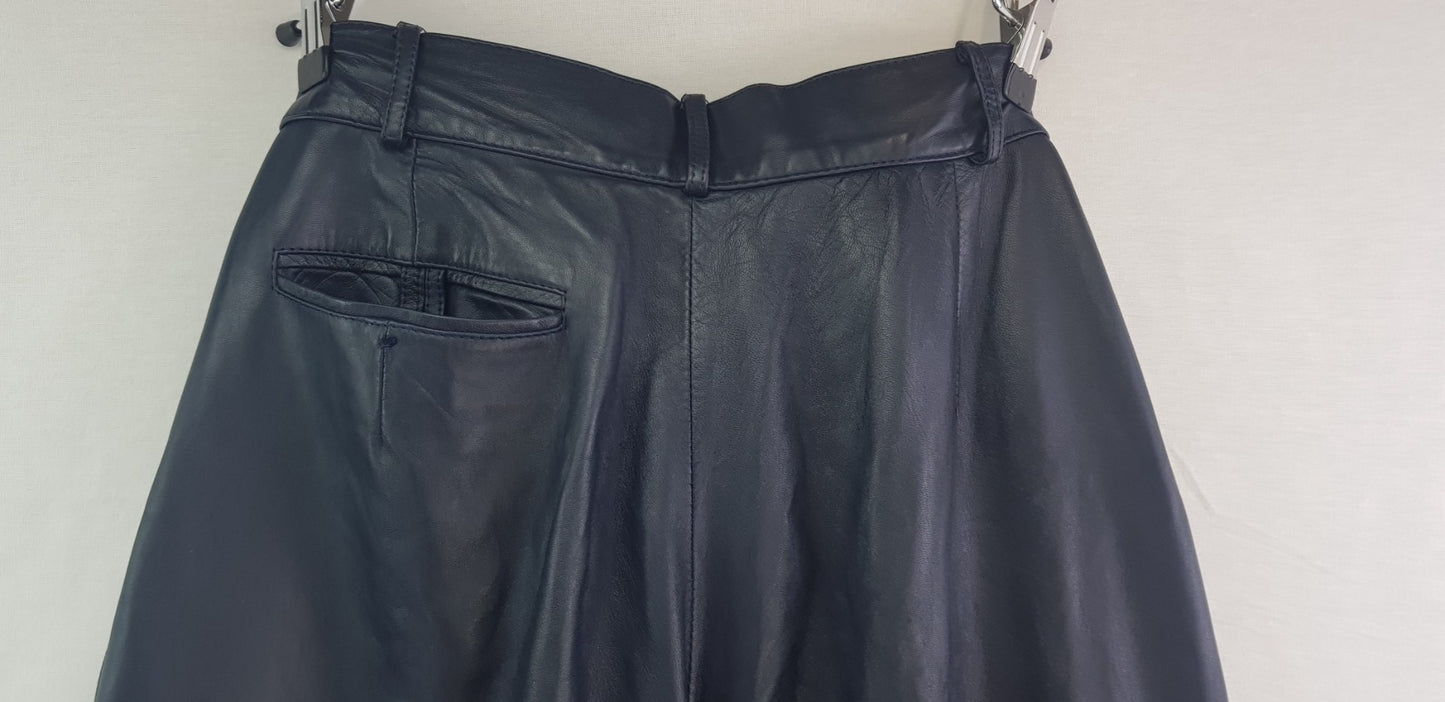 Trussardi Navy Leather Trousers Size 8/10 Euro 44 VGC