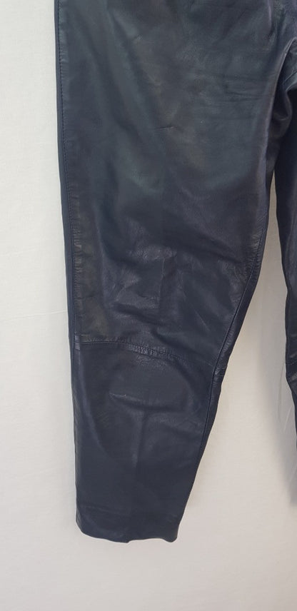 Trussardi Navy Leather Trousers Size 8/10 Euro 44 VGC