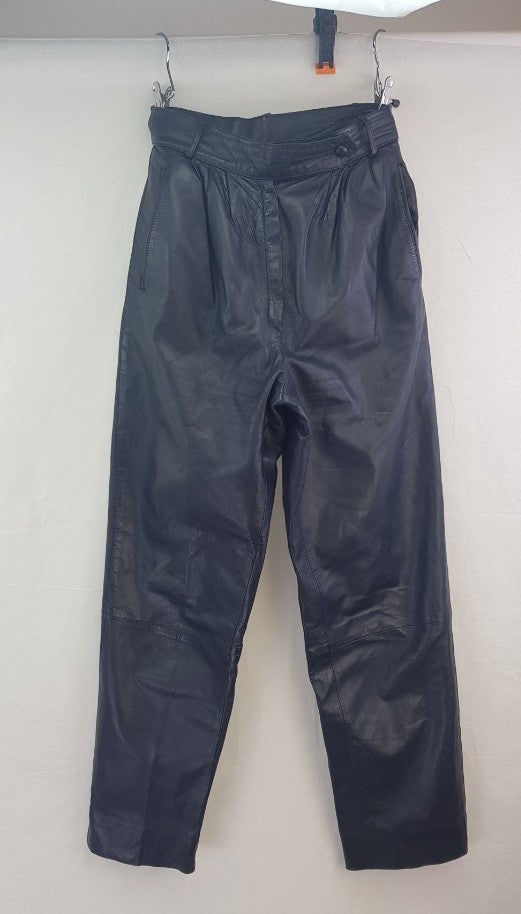 Trussardi Navy Leather Trousers Size 8/10 Euro 44 VGC