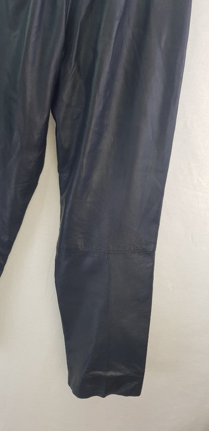 Trussardi Navy Leather Trousers Size 8/10 Euro 44 VGC