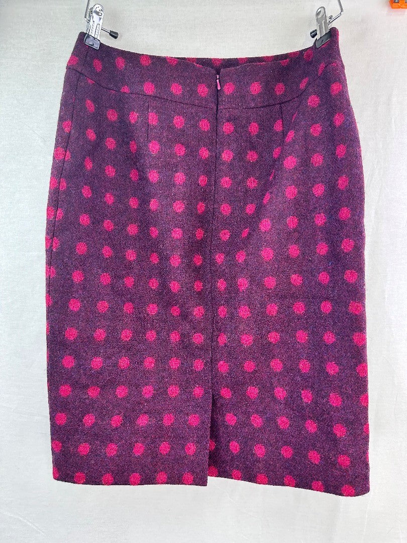 Dickins & Jones Moon Burgundy Red Spotty Winter Skirt Size 10 Excellent Condition