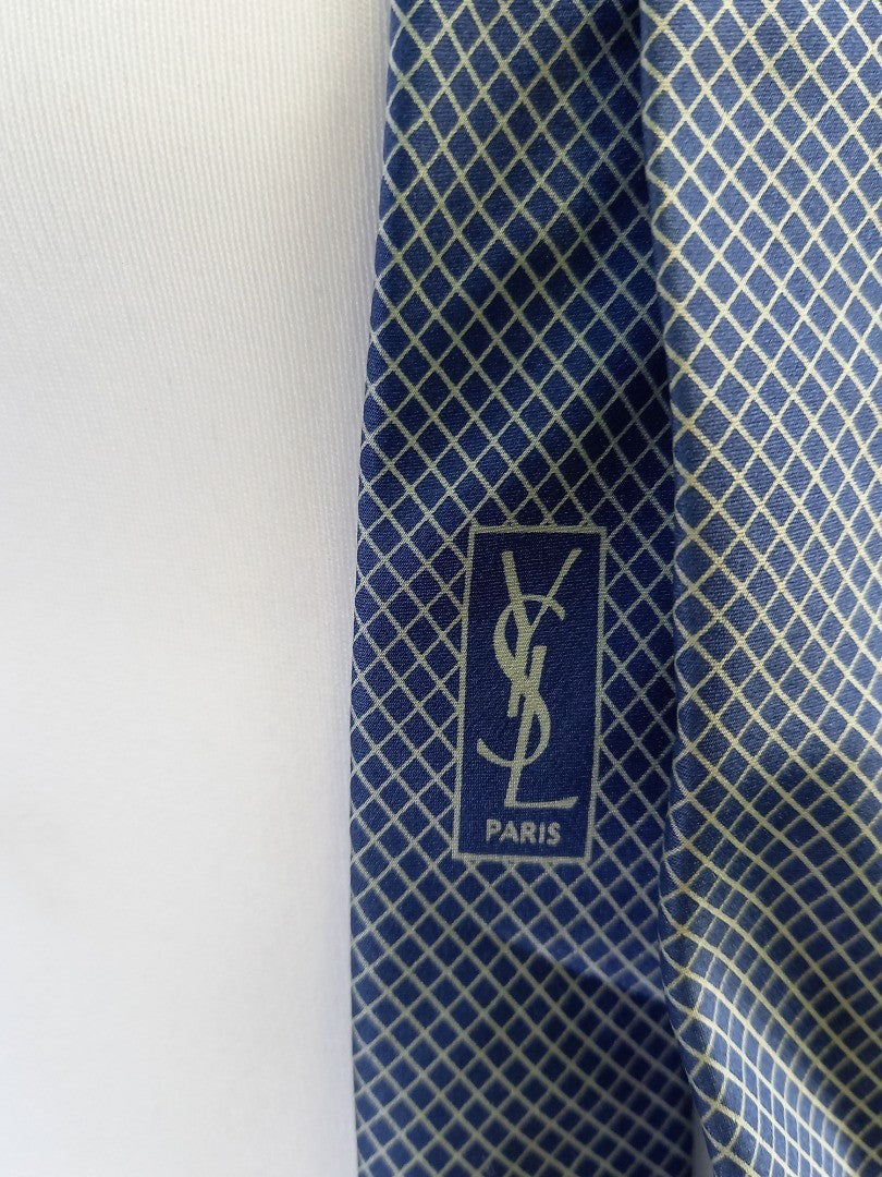 Yves Saint Laurent YSL 100% Silk Checked Tie Vintage Made in Italy