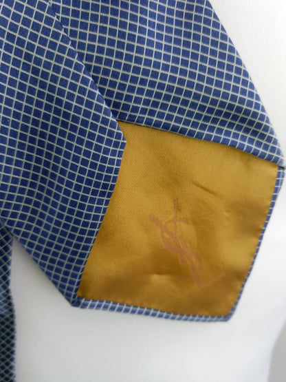 Yves Saint Laurent YSL 100% Silk Checked Tie Vintage Made in Italy