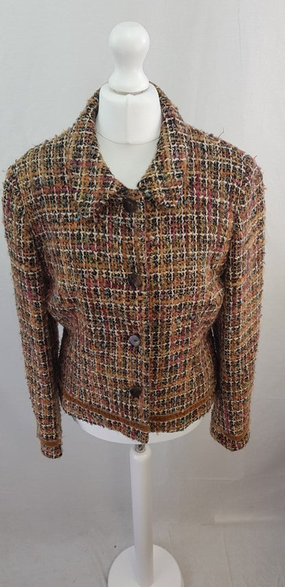 L. K. Bennett Multicolour Wool Stitch Jacket Pink Orange Black Size 12 VGC