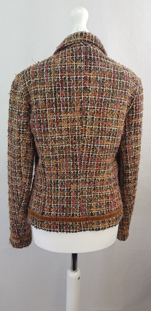 L. K. Bennett Multicolour Wool Stitch Jacket Pink Orange Black Size 12 VGC