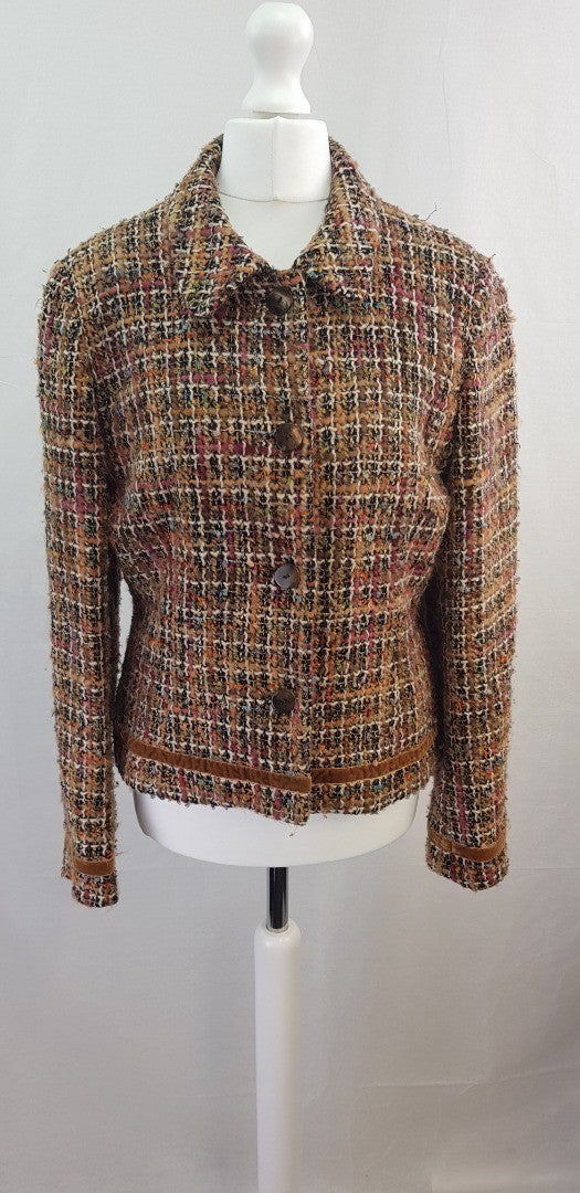 L. K. Bennett Multicolour Wool Stitch Jacket Pink Orange Black Size 12 VGC