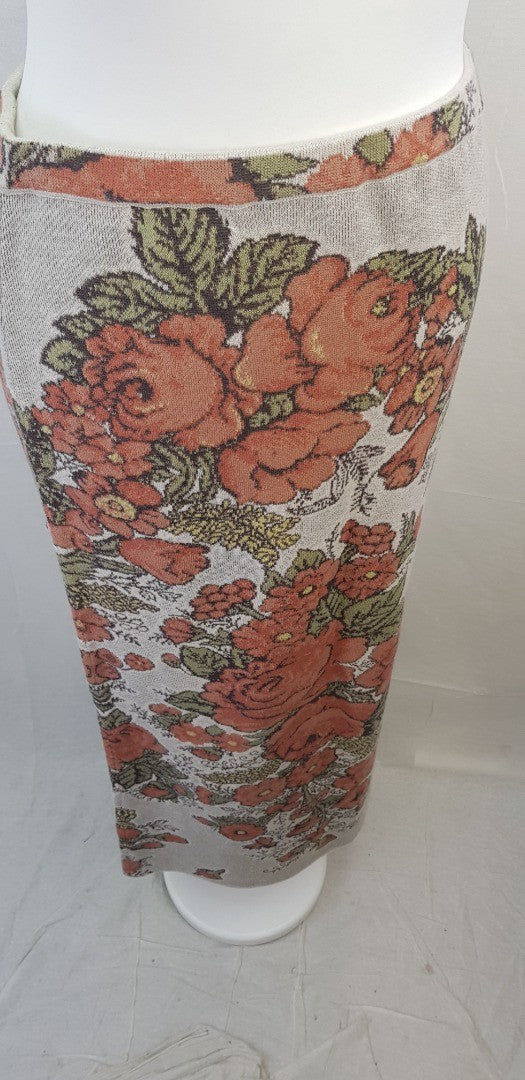 Peruvian Connection Long Stretchy Skirt Size S Orange Ivory Green Excellent Condition