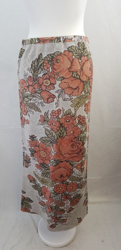 Peruvian Connection Long Stretchy Skirt Size S Orange Ivory Green Excellent Condition