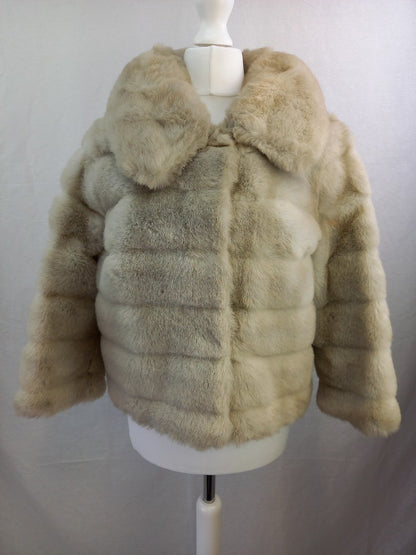 Jontique London Light Grey Faux Fur Vintage 1970s Short Winter Coat - S