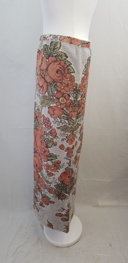 Peruvian Connection Long Stretchy Skirt Size S Orange Ivory Green Excellent Condition