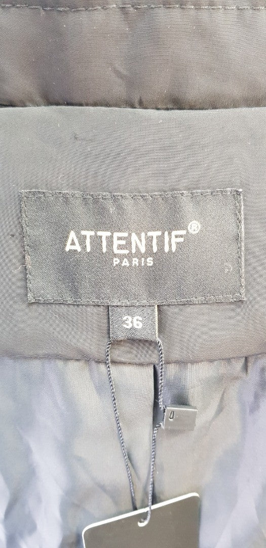 Attentif Paris Black Puffer Jacket Belt Size 10 BNWT