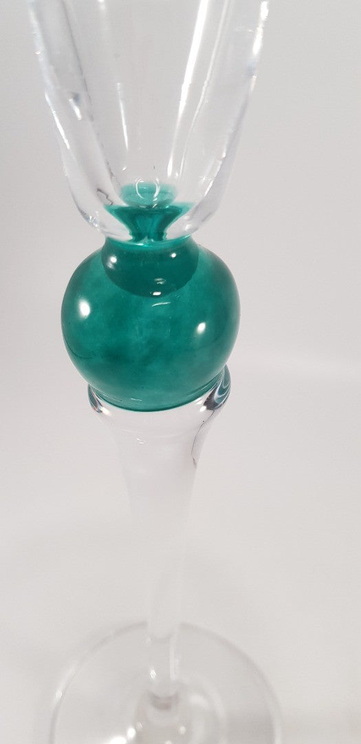 Murano Glass Candlestick Green Signed Excellent Condition Vintage