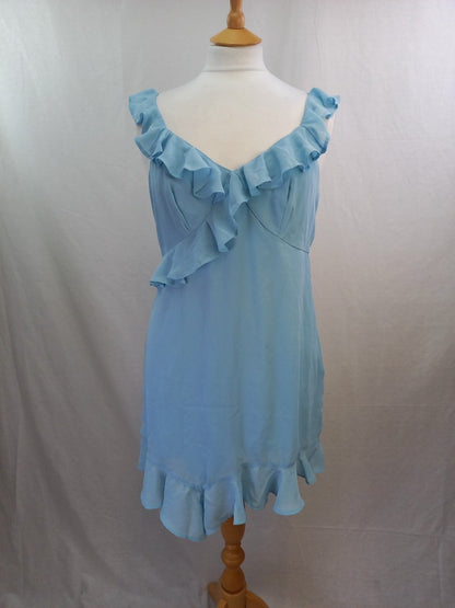 Abercrombie & Fitch Blue Frilly Strappy Asymmetrical Dress NWT - Size L