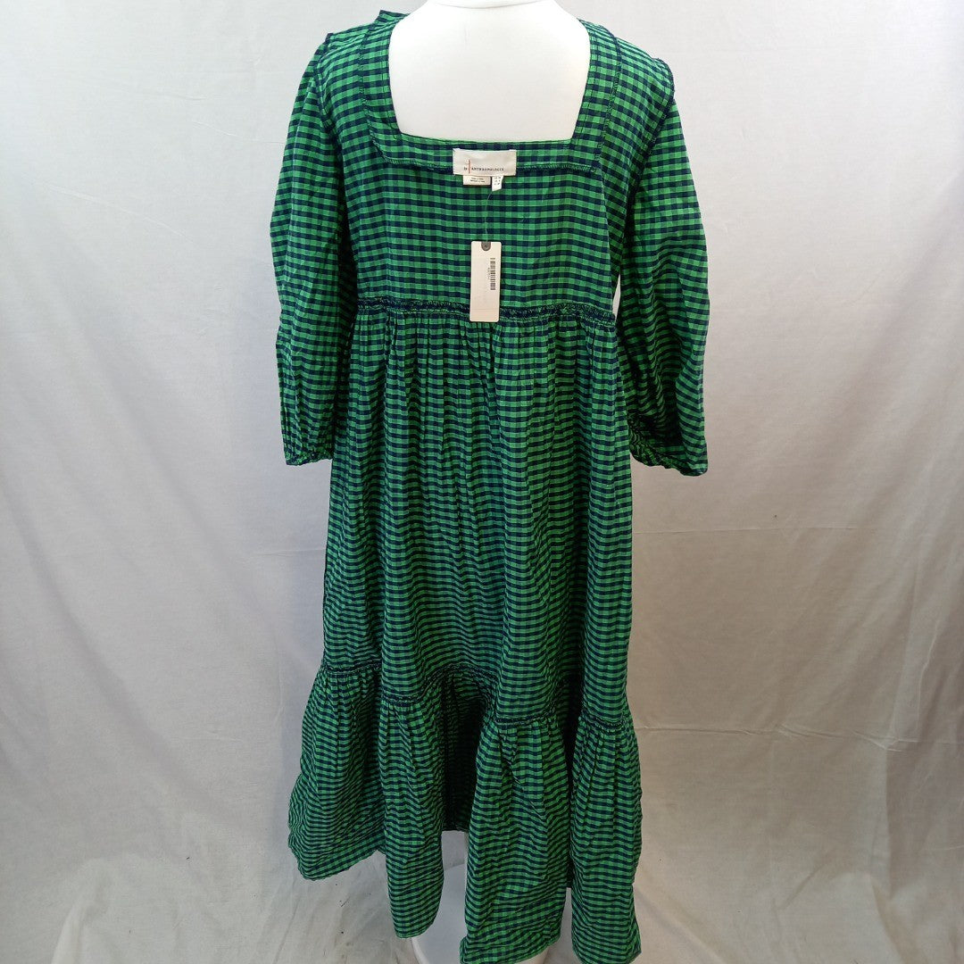 Anthropologie Green Check Dress UK 10 BNWT 100% Cotton