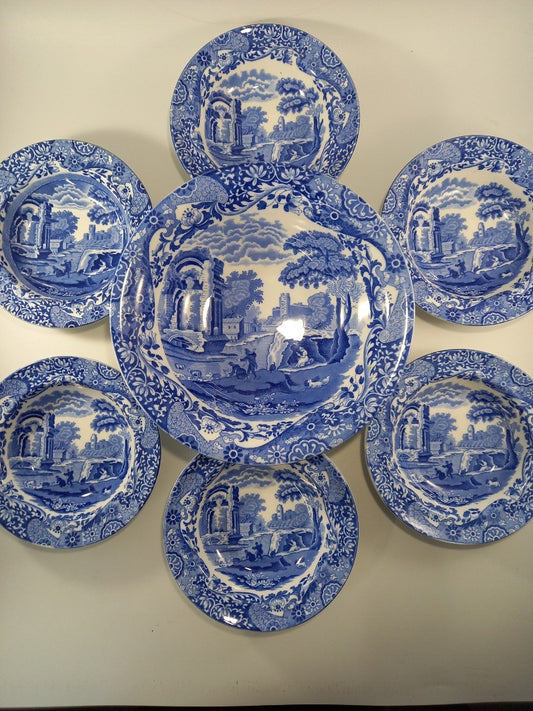 spode serving bowl with 6x dessert bowls copeland blue white