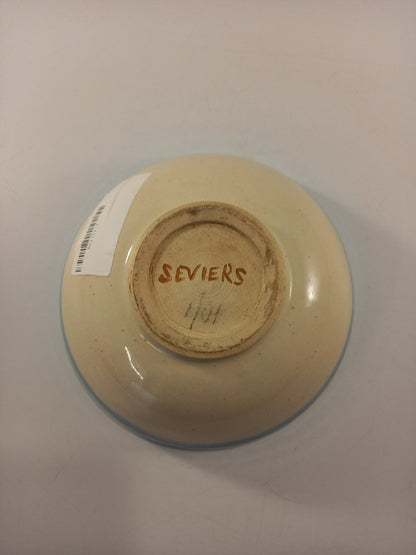 seviers pottery bowl blue cream brown wheat