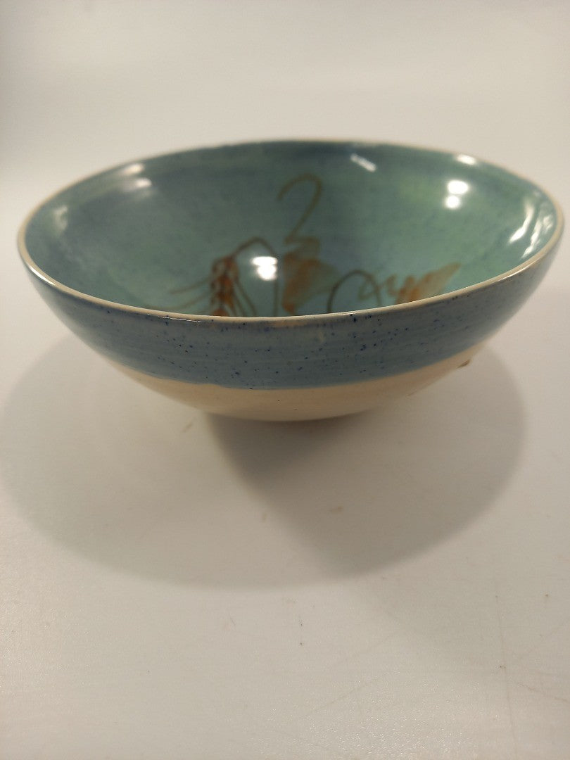 seviers pottery bowl blue cream brown wheat