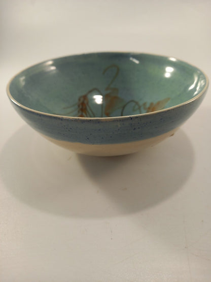 seviers pottery bowl blue cream brown wheat