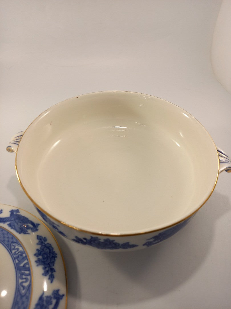 cauldon england blue and white lid serving bowl dragon