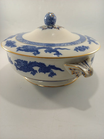 cauldon england blue and white lid serving bowl dragon