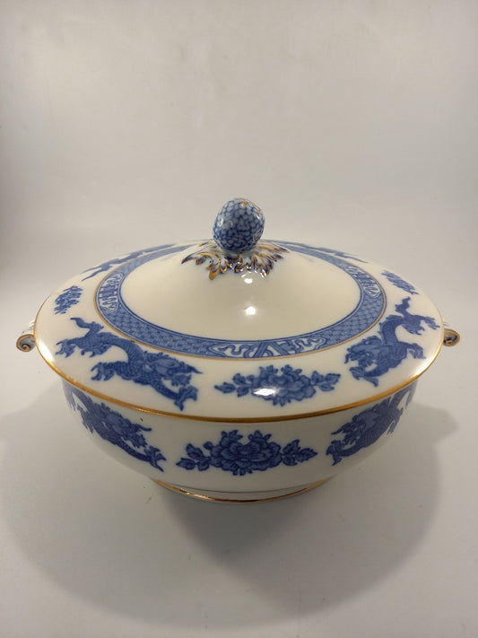 cauldon england blue and white lid serving bowl dragon