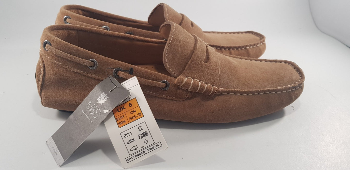 M&S Collection Suede Leather Loafers Tan Size 6 BNWT