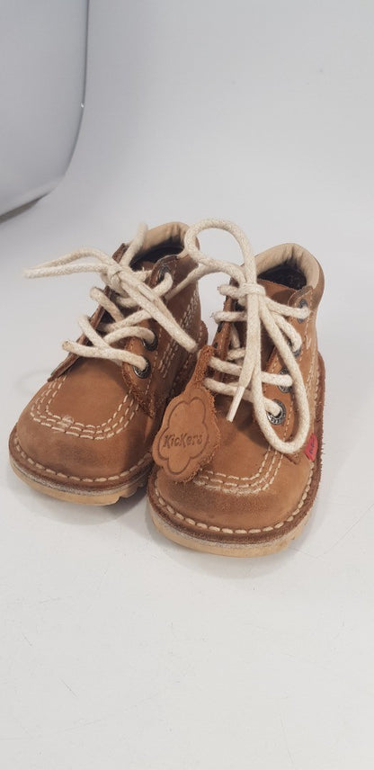 Kickers Tan Leather Lace-Ups Kids Size 22 VGC