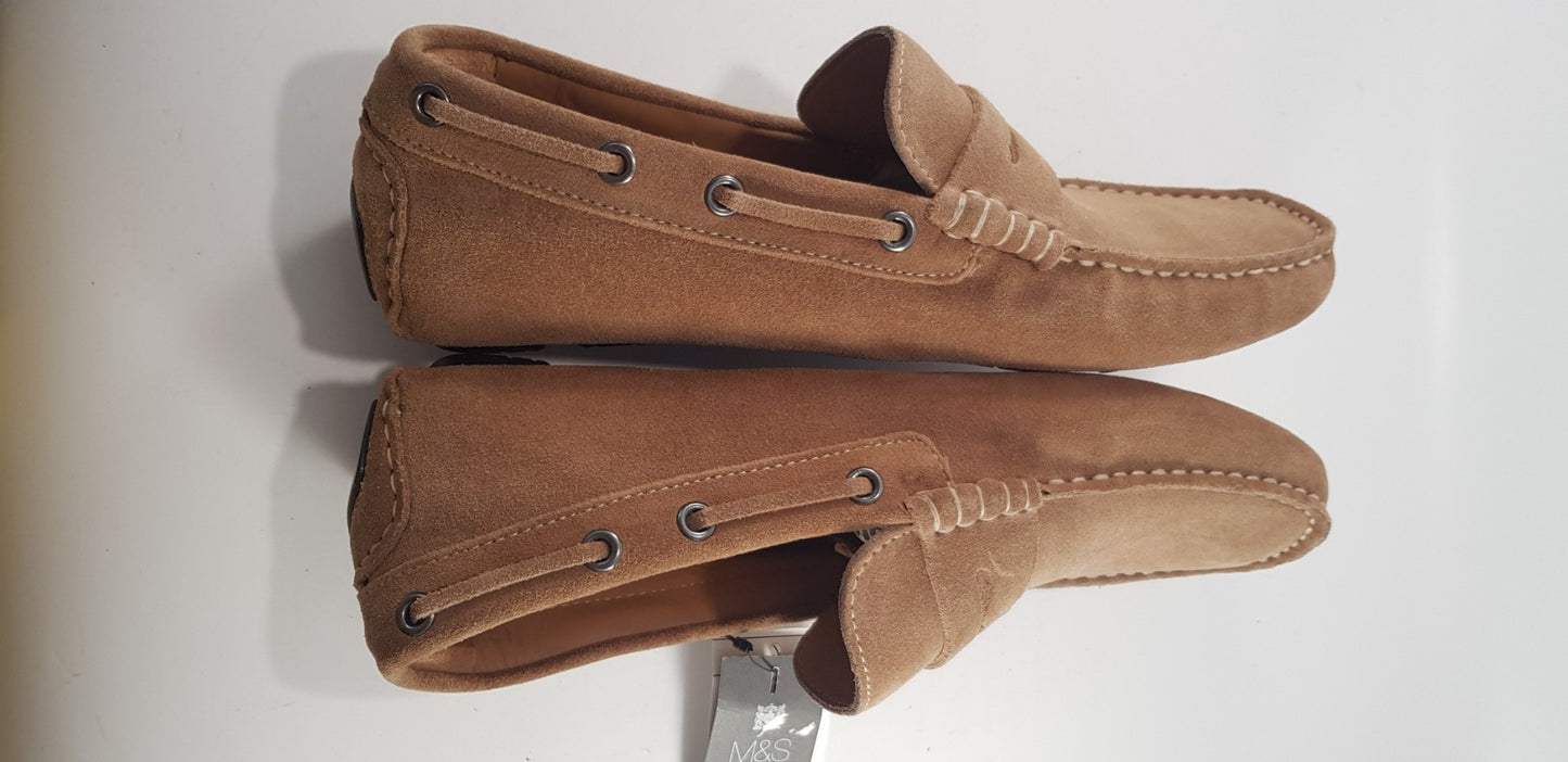 M&S Collection Suede Leather Loafers Tan Size 6 BNWT