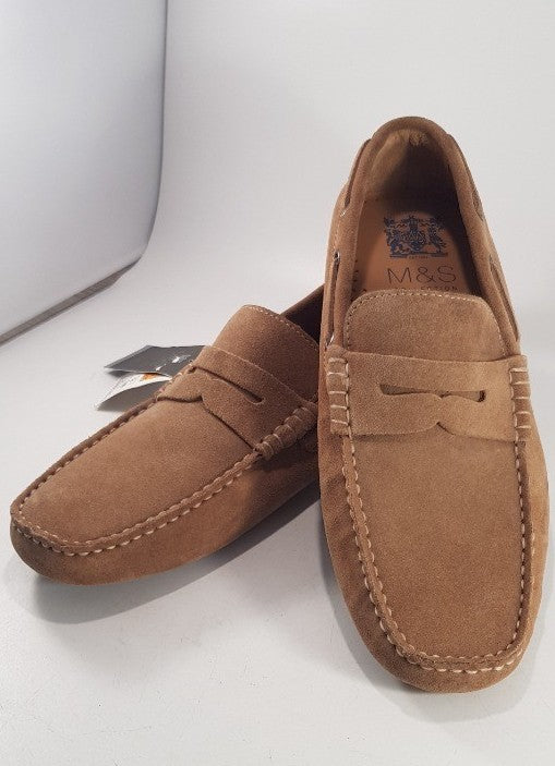 M&S Collection Suede Leather Loafers Tan Size 6 BNWT